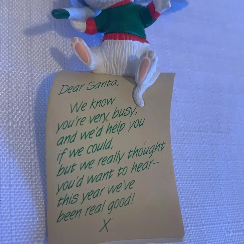 Vintage Hallmark 3” Mouse with Quill Pen and Dear Santa Letter Holiday Ornament
